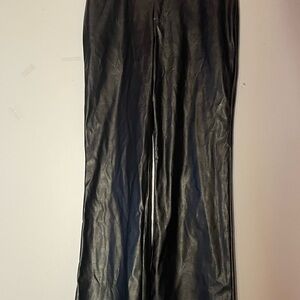 Elegant Black Faux Leather Straight Leg Women's Pants